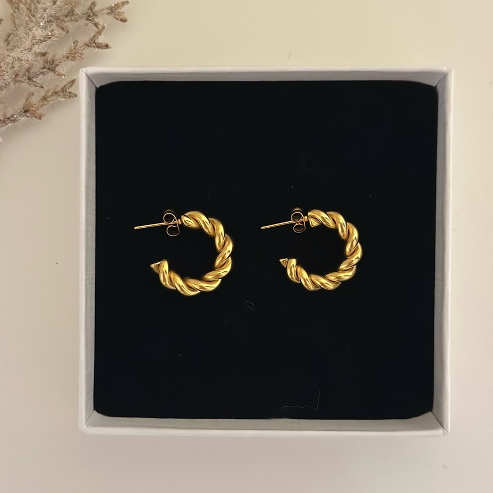 18K Gold Plated Twisted Hoop Earrings
